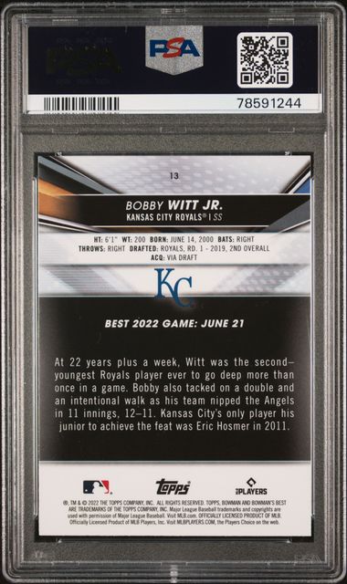 2022 Bowman's Best 13 Bobby Witt Jr. PSA 9