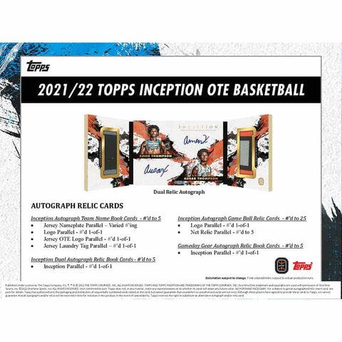 2021/22 Topps Inception Overtime Elite Basketball Hobby Box - Blogs Hobby Shop
