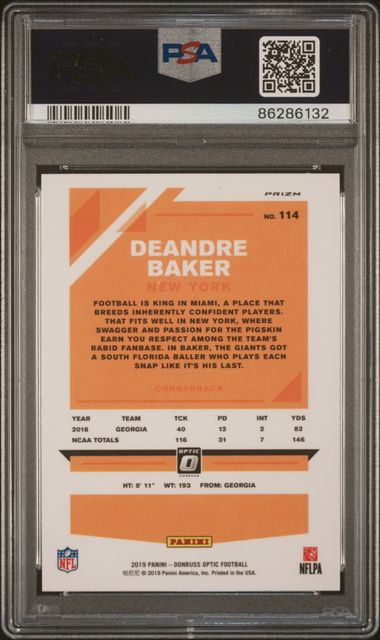 2019 Panini Donruss Optic #114 Deandre Baker Bronze - PSA Mint 9