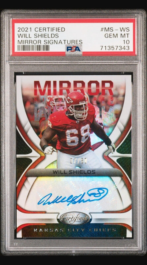 Will Shields 2021 Panini Certified Mirror Signatures Red /50 PSA Gem 10 Chiefs