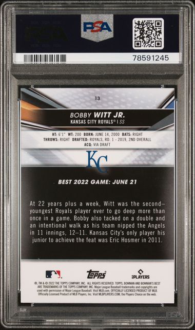 2022 Bowman's Best 13 Bobby Witt Jr. - PSA MINT 9