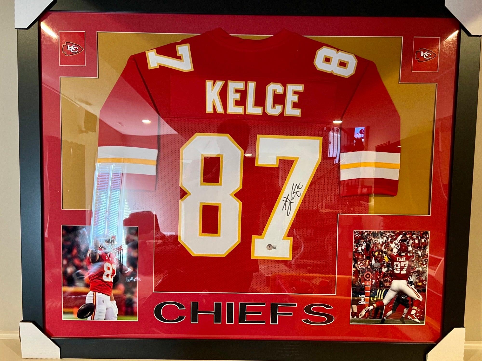 Travis Kelce Kansas City Chiefs 35 x 43 Framed Jersey / 2xSuper