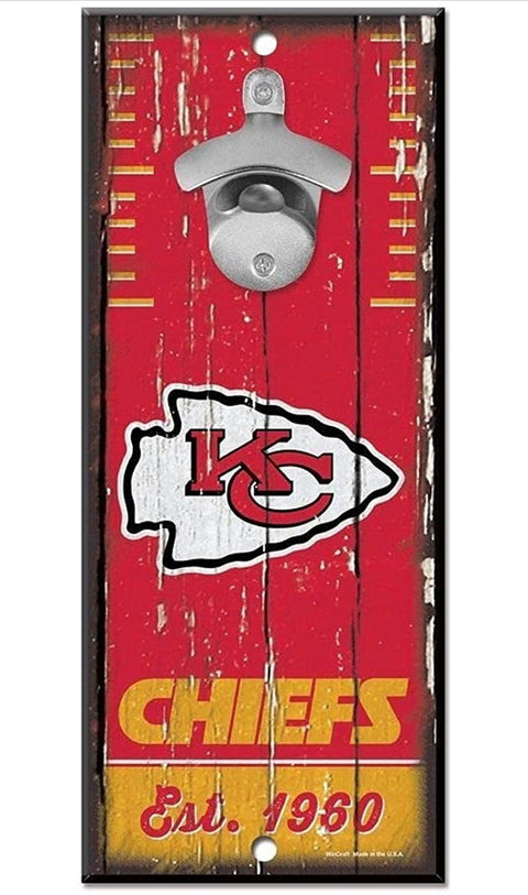 NFL Kansas City Chiefs 5x11 Wood Sign Bottle Opener, Team Colors, 5"x11" - Blogs Hobby Shop